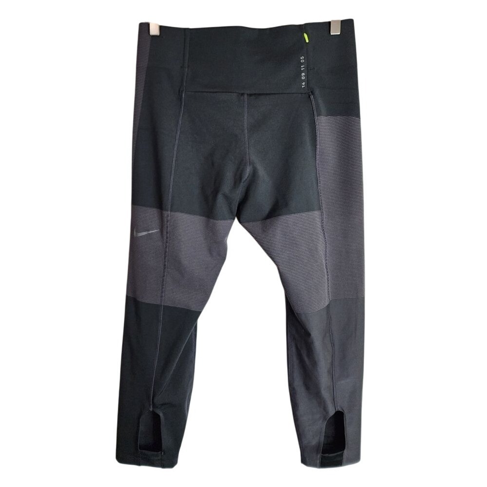 Nike Leggings Women's Large Nikelab Tech Pack Running Black Grey Stripe Crop - Picture 2 of 7